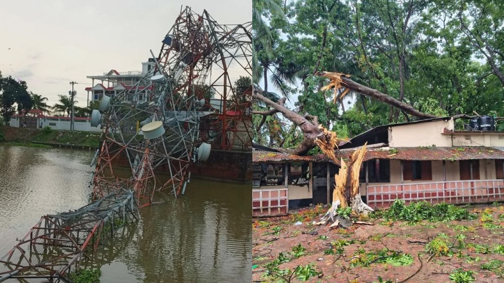 কালবৈশাখীর তাণ্ডবে লন্ডভন্ড ঘরবাড়ি, ভেঙে পুকুরে পড়ল মোবাইল টাওয়ার