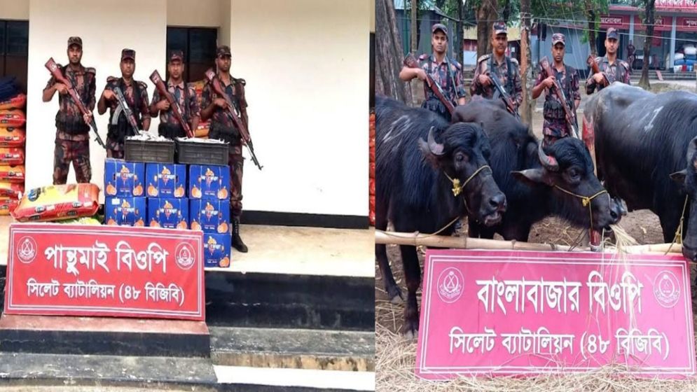 সিলেট সীমান্তে বিজিবির অভিযানে প্রায় ২ কোটি টাকার চোরাচালানি পণ্য জব্দ