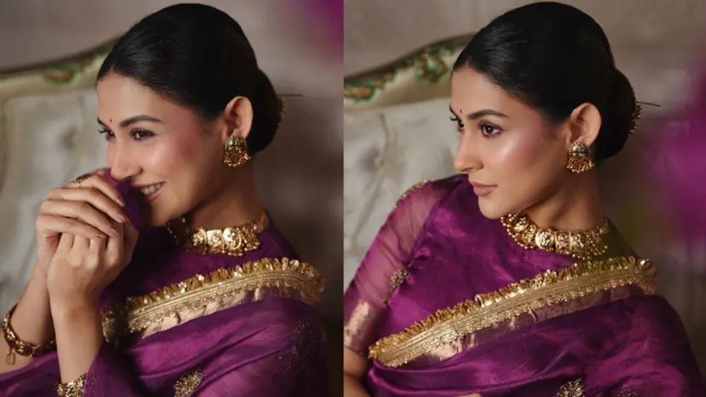 বেগুনি শাড়ির রাজকীয় সাজে ঝড় তুলেছেন মেহজাবীন