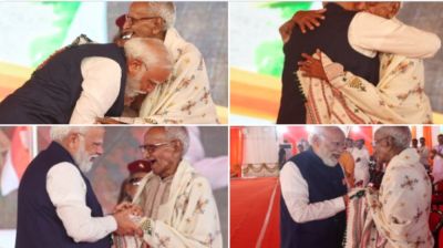ব্রিগেডের মঞ্চে প্রবীণ নেতার পা ছুঁয়ে প্রণাম করলেন মোদি, কে তিনি?