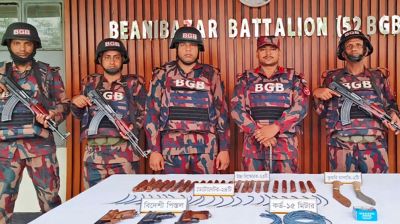 বড়লেখা সীমান্তে অস্ত্র-বিস্ফোরক উদ্ধার, বিজিবির অভিযান