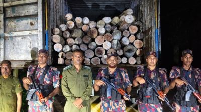 হবিগঞ্জে বিজিবির অভিযানে ৬০ লাখ টাকার গর্জন কাঠ ও কাভার্ড ভ্যান জব্দ