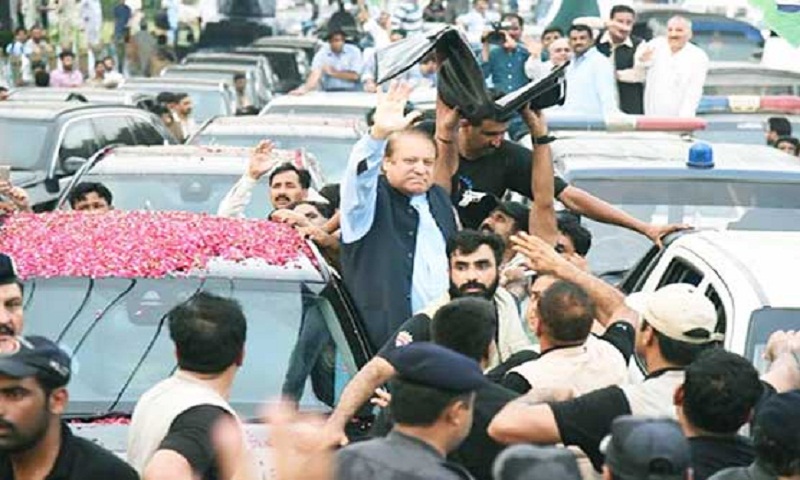 Nawaz's 'homecoming' journey  resumes from Rawalpindi to Lahore