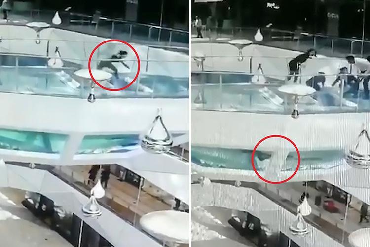 In terrifying video, woman trips and falls into shark tank at mall