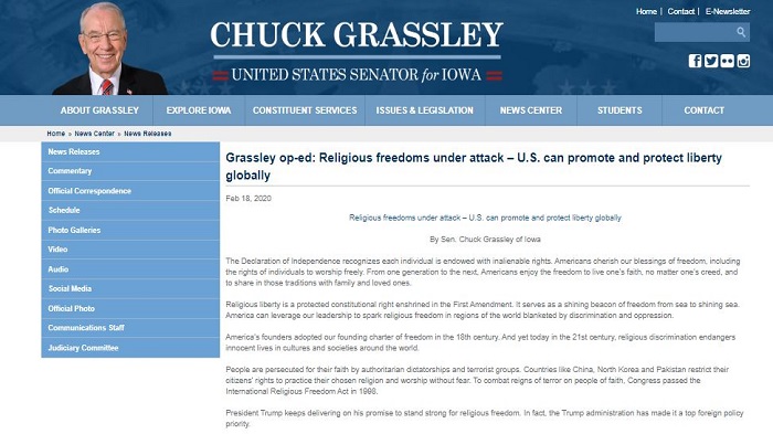 Bangladesh rejects US senator Chuck Grassley’s remark on religious persecution 