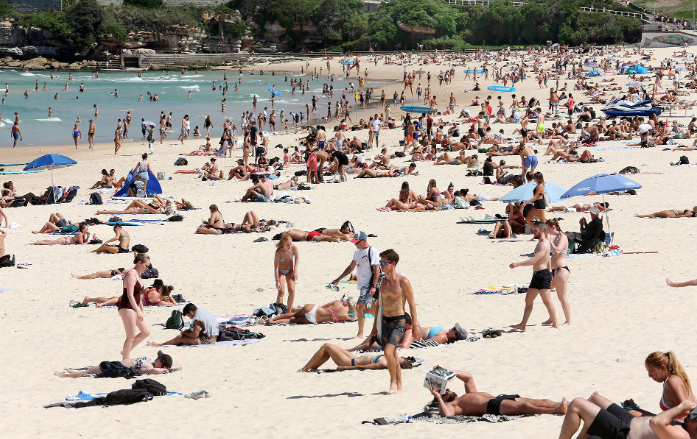 Huge crowds flocked to Sydney's iconic Bondi Beach despite the coronavirus scare