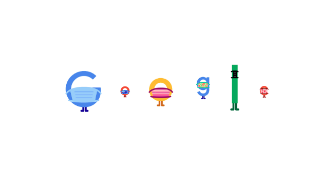 Google Doodle letters wear masks and social distance from each other
