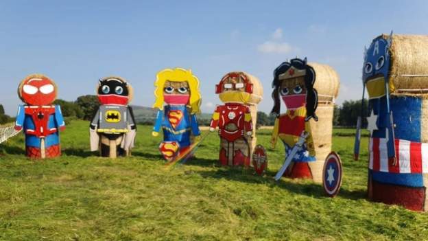 Hay bale superheroes keep the distance in Northern Ireland