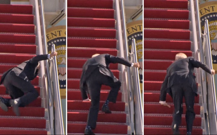 Biden stumbles several times while boarding Air Force One (Video)