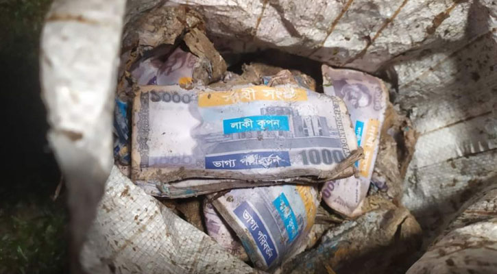 Tk 66 lakh with 'lucky coupon' sticker found at Lalmonirhat canal