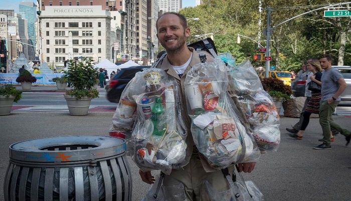 What a waste: US campaigner wears his trash for a month