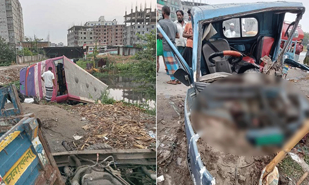 Two dead as bus hits pickup in Jatrabari