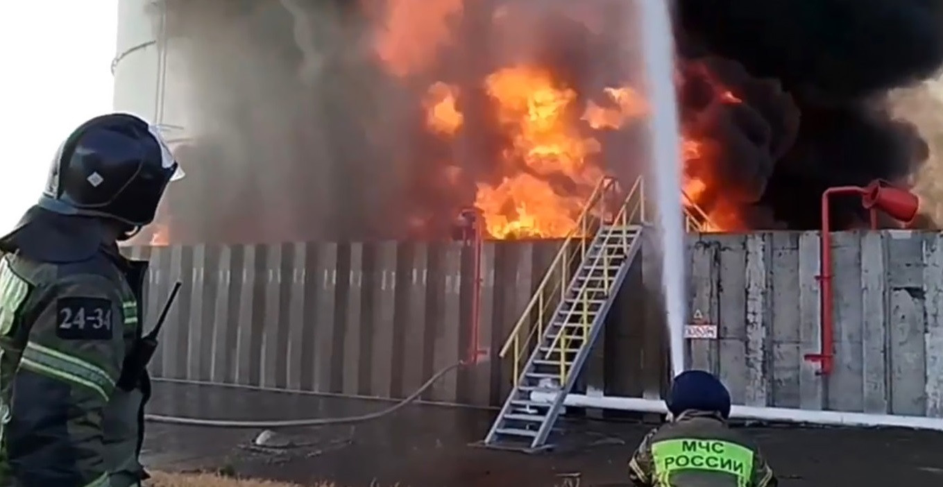 Drone attack sets oil tanks ablaze in southern Russia