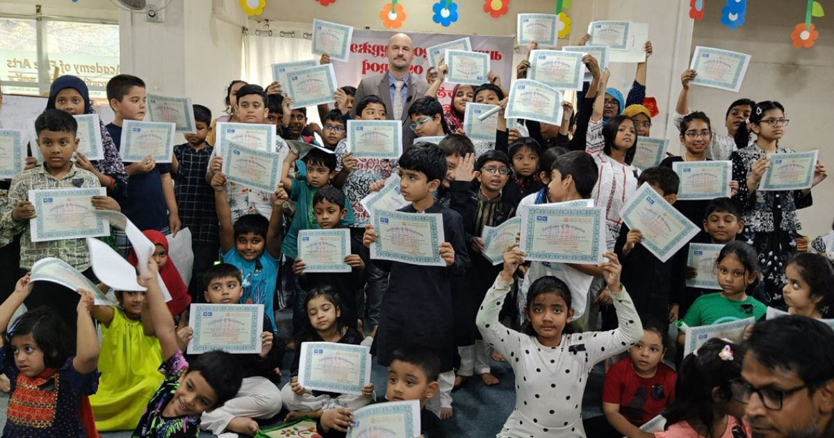 Certificate-giving ceremony for painting workshop on Russian & Bangla alphabets held