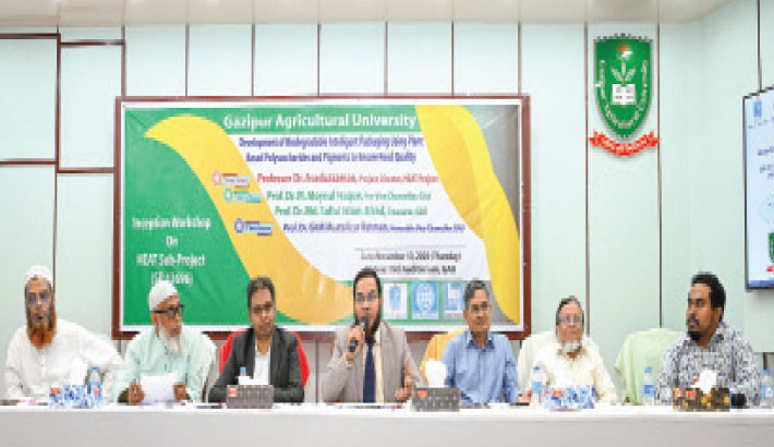 Gazipur Agricultural University holds a workshop on the development of biodegradable intelligent packaging using plant-based polysaccharides and pigments to ensure food quality at the university’s old auditorium on 13 November.

-Daily sun Photo