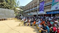 Crowds gather at TSC to watch broadcast of Hasina verdict