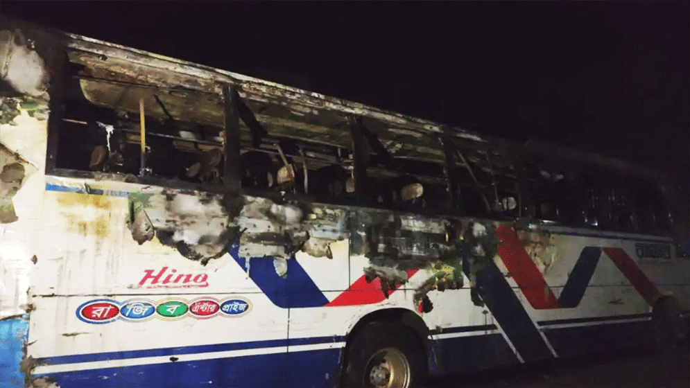 Bus torched on election night in Jamalpur