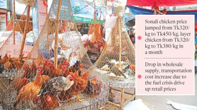 Diseases, production cuts push Sonali chicken prices