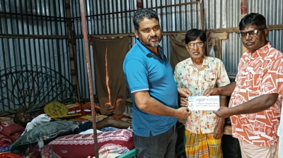 Road accident victim gets donation to continue treatment