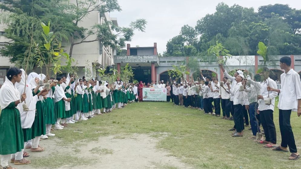 Saplings distributed among students in Noakhali