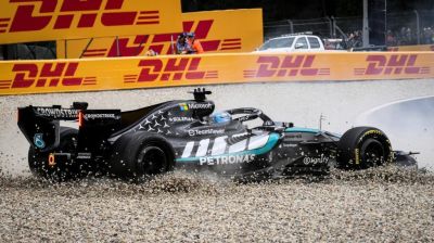 Russell out of Belgian GP after colliding with Hamilton on lap one