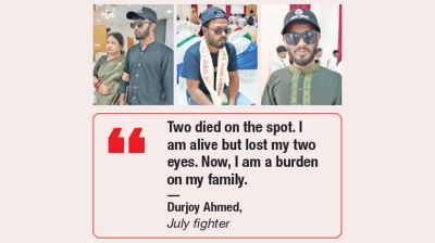 Blinded in July, left to bear the burden