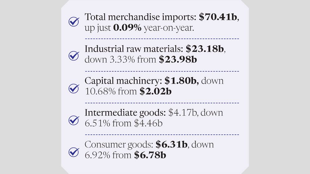 Weak demand hits industrial raw material imports