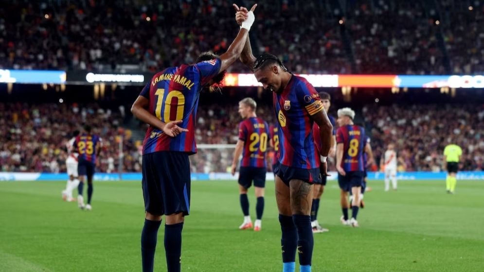 Raphinha and Lamine doubles lift Barcelona