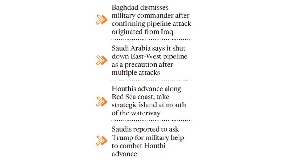 Saudi oil pipeline shut down as Houthis tighten grip