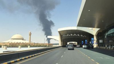 Black smoke, flames rising near Riyadh airport