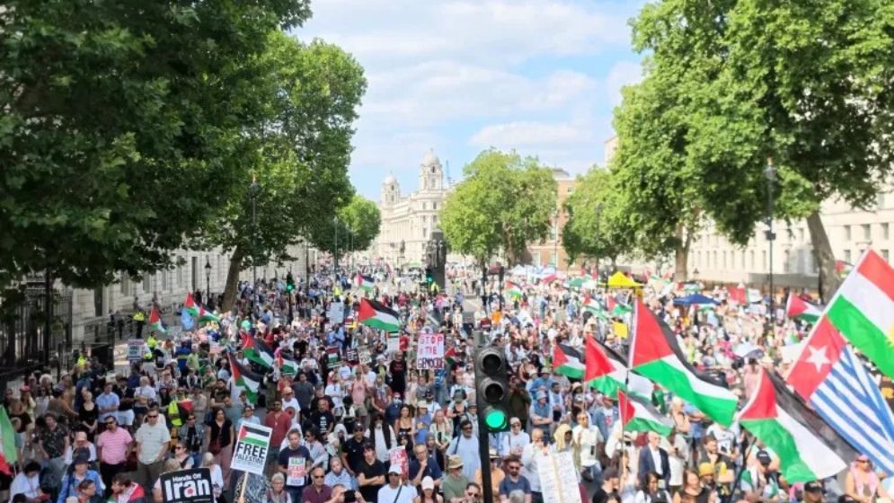 Thousands rally in London in support of Palestinians after three years of ‘genocide’