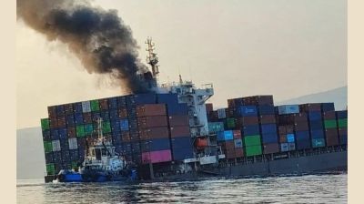 Container ship sinks near Hormuz after being hit by projectile