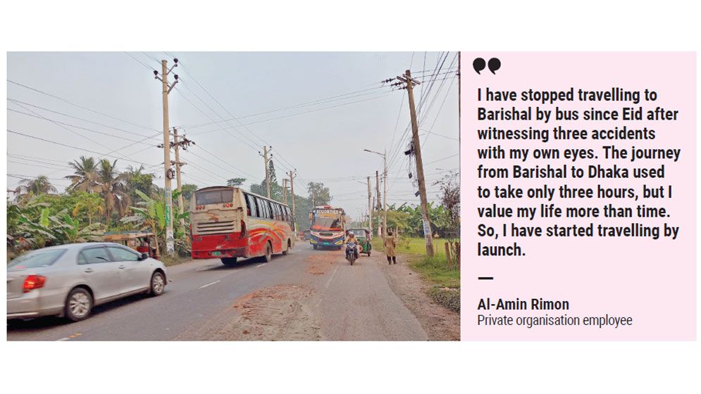 Narrow potholed Bhanga-Kuakata highway turns risky as traffic surges