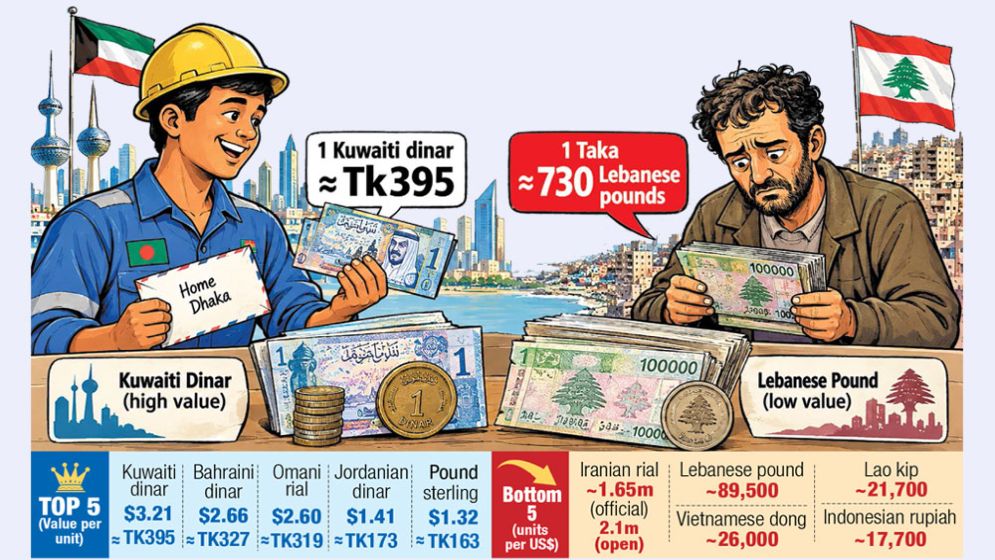 A dinar for Tk395, a taka for 730 Lebanese pounds